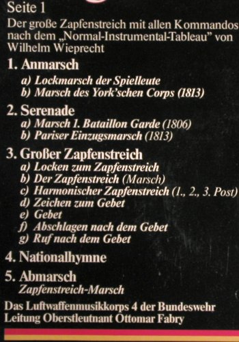 Luftwaffenmusikkorps 4: Der große Zapfenstreich, FS-New, Europa (111 124.8), D, sealed, 1979 Typ: LP Best.-Nr.: V3048 Preis: 9,00 Euro