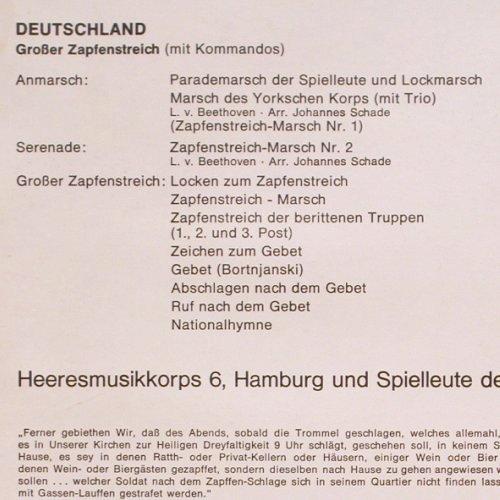 Heeresmusikkorps 6 Hmb: Zapfenstreiche der Nationen, Falcon (L-ST 7019), D Typ: LP Best.-Nr.: V3164 Preis: 5,00 Euro