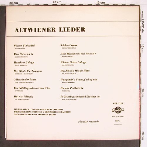 V.A.Altwiener Lieder:&nbsp;Julius Patzak, Erich Kunz...., Qualiton (LPX 1172), H, 1964 Typ:&nbsp;LP Best.-Nr.:&nbsp;V368 Preis:&nbsp; 9,00 Euro