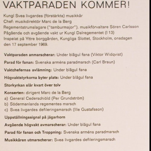 Kungl Svea livgardes musikkar: Vaktparaden Kommer!, Swedish Society (SLT 33193), D, 1970 Typ: LP Best.-Nr.: V4021 Preis: 9,00 Euro