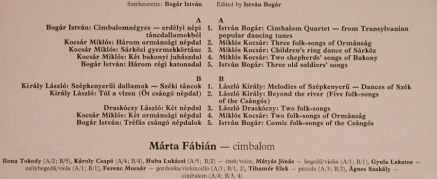 Fabian,Marta -  Chamber Ensemble: Hungarian Cimbalom Music, Hungaroton(SLPX 18062), H, 1980 - LP - X1181 - 7,50 Euro