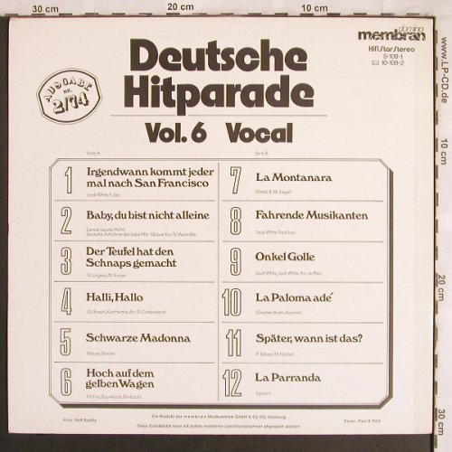 V.A.Deutsche Schlagerparade: Nr.6 - vocal (2/74), Membran Domino(5-109-1), D, 1974 - LP - X3956 - 5,00 Euro