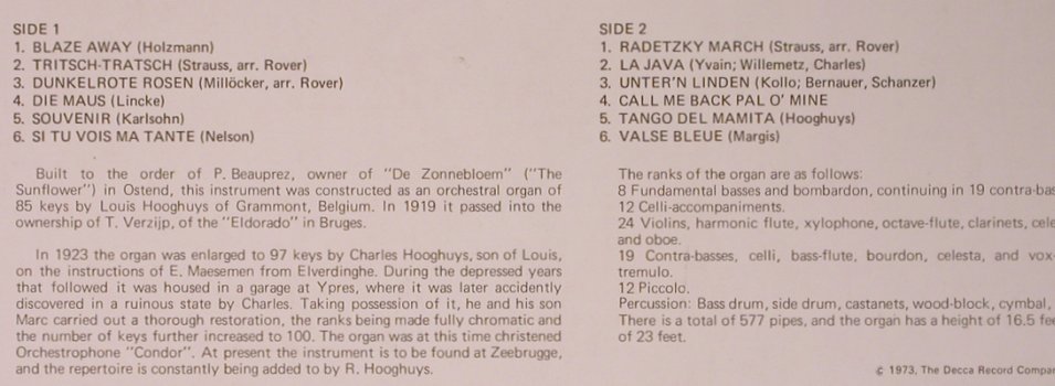 Hooghuys - Condor Organ: Blaze Awai, Decca eclipse(ECS-R 2128), UK, 1973 - LP - X5222 - 7,50 Euro