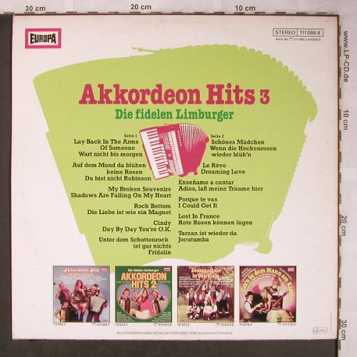 Fidelen Limburger,Die: Akkordeon Hits 3, Europa(111 088.8), D, 1977 - LP - X5331 - 6,00 Euro