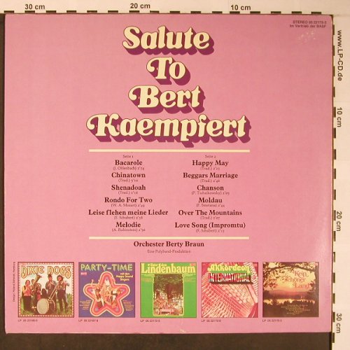 Braun Orchester,Beri: Salute to Bert Kaempfert, punkt/BASF(05 22173-3), D, 1974 - LP - X5899 - 7,50 Euro