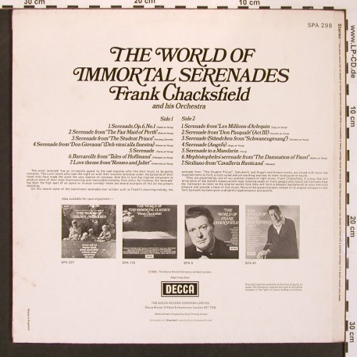 Chacksfield,Frank & his Orch.: The World Of Immortal Serenades '58, Decca, SampleStol(SPA 298), UK, Ri,  - LP - X8625 - 6,00 Euro