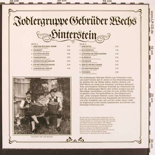 Jodlergruppe Gebrüder Wechs: Hinterstein, Weltmelodi(WM-LP 104), D, 1982 - LP - X9436 - 7,50 Euro