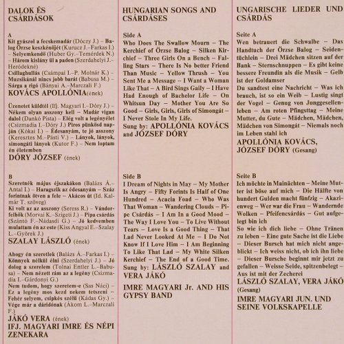 V.A.Hungarian Folk Songs Czardases: Apollonia Kovacs..Imre Magyari, Qualiton(SLPX 10110), H,  - LP - X9552 - 7,50 Euro