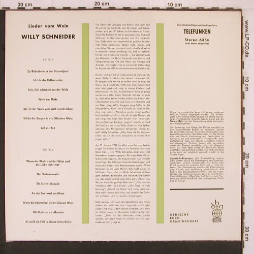 Schneider,Willy: Lieder vom Rhein und Wein, Telefunken, ClubEd.(6356), D, 1976 - LP - Y2225 - 7,50 Euro