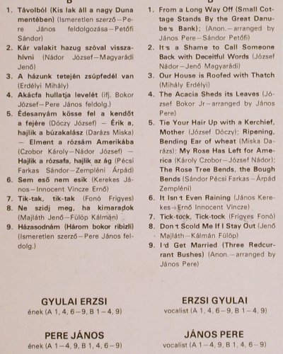 Gyulai,Erzsi / Janos Pere: Hungarian Songs and Duets, Qualiton(SLPM 10204), H, 1985 - LP - Y3764 - 7,50 Euro