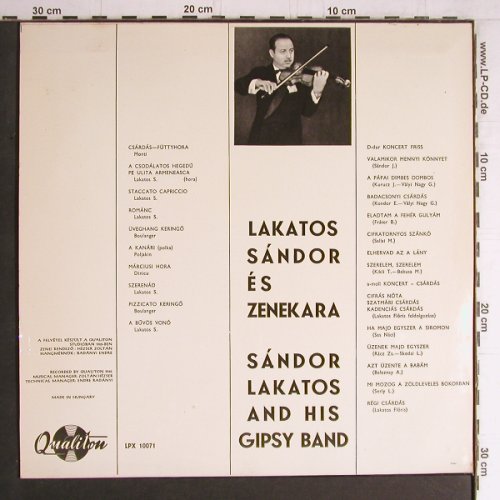 Lakatos,Sandor and his Gipsy Band: Budapest at Night, Mono,(instrum.), Qualiton(LPX 10071), H, 1965 - LP - Y4251 - 9,00 Euro