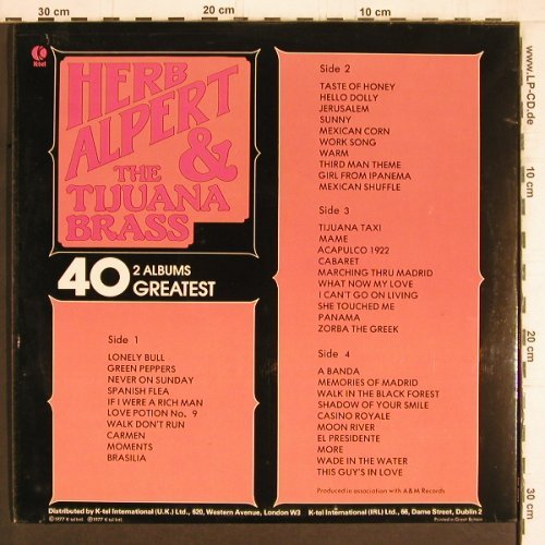 Alpert,Herb & Tijuana Brass: 40 Greatest, Foc, K-tel(NE 1005), UK, 1977 - 2LP - Y4853 - 7,50 Euro