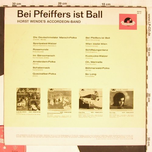 Wende's Accordeon-Band, Horst: Bei Pfeiffers ist Ball, Mono, Polydor(46 615), D, 1963 - LP - Y5836 - 9,00 Euro