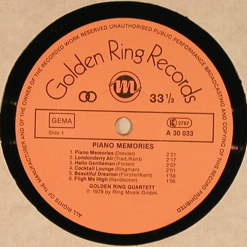 Golden Ring Quartet: Piano Memories, Golden Ring Record(A 30 033 RM), D, 1979 - LP - Y8295 - 7,50 Euro