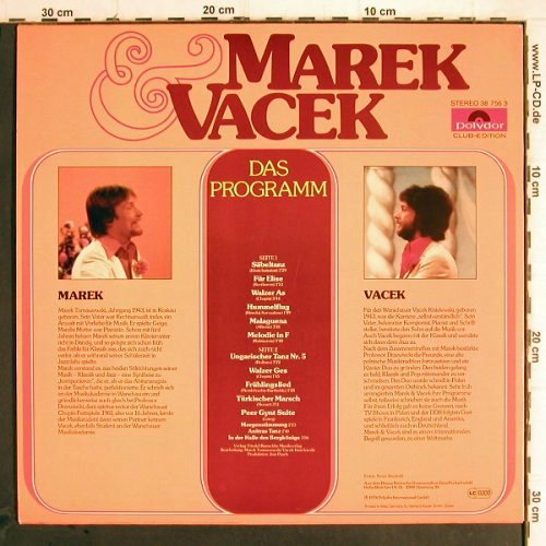 Marek & Vacek:&nbsp;Das Programm, Polydor (38 756 3), D, Club Ed, 1978 Typ:&nbsp;LP Best.-Nr.:&nbsp;Y9840 Preis:&nbsp; 6,00 Euro