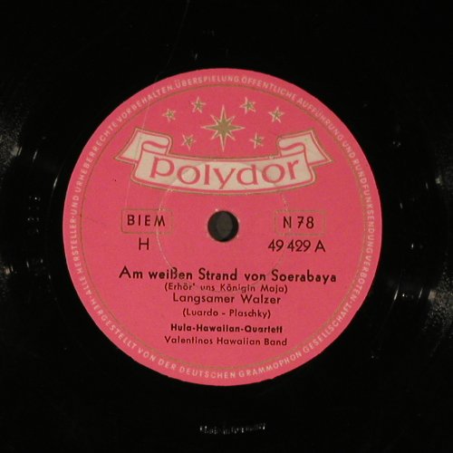 Hula Hawaiian Quartett: Am weißen Strand von Soerabaya, Polydor(49 429), D,vg+, 1954 - 25cm - N146 - 4,00 Euro