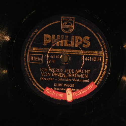 Wege,Kurt - Tanz u.Streichorch.: Komm zu mir heut' Nacht, Philips(P 44140), D,vg+, 1951 - 25cm - N147 - 3,00 Euro