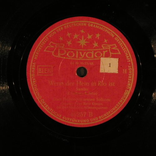 Fischer,Ernst mit s.Solisten: Drei verliebte Mädchen,vg+/NoCover, Polydor(48 257), D, 1943 - 25cm - N15 - 4,00 Euro