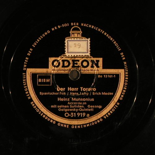 Munsonius,Heinz: Der Herr Torero / La-LeLu, Odeon(O-31 919), D, VG-,  - 25cm - N233 - 4,00 Euro