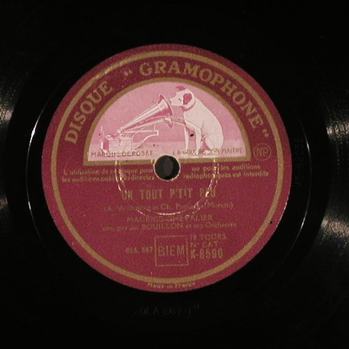 Chevalier,Maurice / Jo Bouillon: Les Mirlitons/Un Tout P'tit Peu, Disque Gramophone(K-8590), F,  - 25cm - N262 - 7,50 Euro