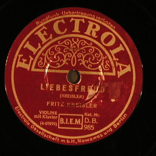 Kreisler,Fritz: Liebesfreid / Liebesleid, Electrola(DB 985), D, VG+,  - 25cm - N163 - 5,00 Euro