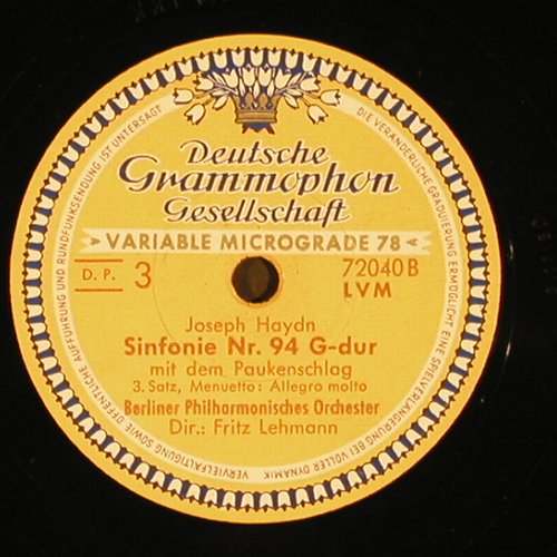 Haydn,Joseph: Sinfonie Nr.94 G-dur, D.Gr.(72 040), D, 1950 - 30cm*2 - N279 - 7,50 Euro