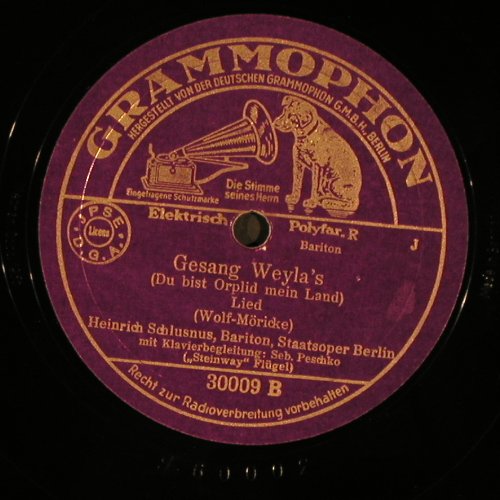 Schlusnus,Heinrich: Feldeinsamkeit/Gesang Weyla's, Grammophon(30009), D,VG+, 1935 - 25cm - N187 - 4,00 Euro