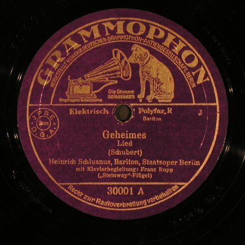 Schlusnus,Heinrich: Geheines / Der Neugierige, Grammophon(30001), D,VG-, 1934 - 25cm - N188 - 4,00 Euro