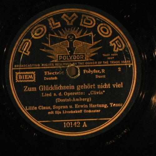 Claus,Lillie/Erwin Hartung: Zum Glücklichsein gehört n.viel, Polydor(10 142), D,vg+, 1939 - 25cm - N138 - 4,00 Euro