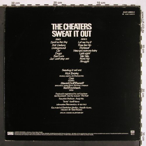Cheaters: Sweat It Out, White Vinyl, Line/Albion (ALLP 4.00012 J), D, 1983 Typ: LP Best.-Nr.: V2429 Preis: 5,00 Euro