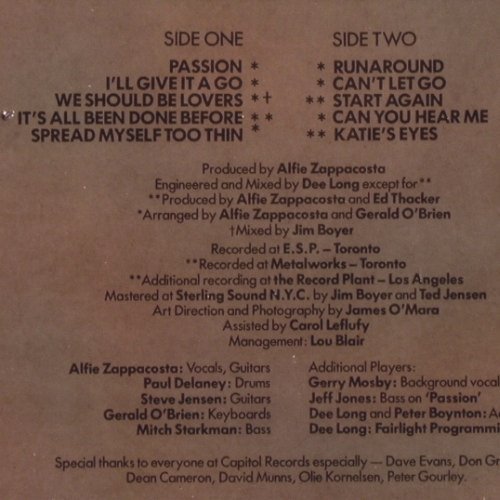 Zappacosta: Same, Capitol (24 0197 1), EEC, 1984 Typ: LP Best.-Nr.: V2430 Preis: 4,00 Euro