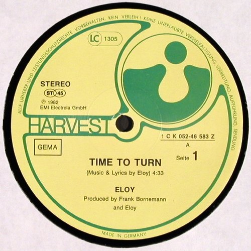 Eloy: Time To Turn/Thought a somber galax, Harvest (K052-46 583 Z), D, m-/vg+, 1982 Typ: 12" Best.-Nr.: V2690 Preis: 5,00 Euro