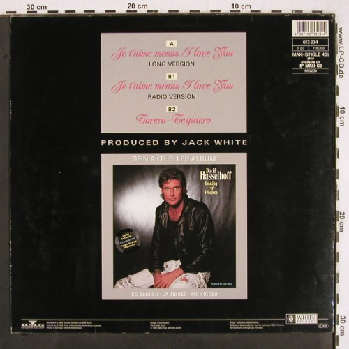 Hasselhoff,David: Je T'aime means I love you*2+1, White Records (613 234), D, 1990 Typ: 12" Best.-Nr.: V2813 Preis: 17,50 Euro
