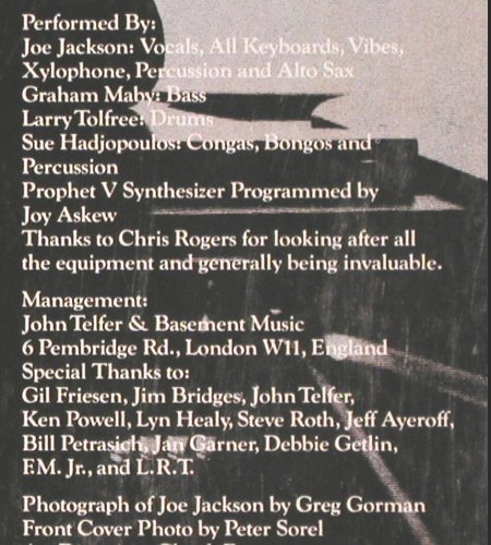 Jackson,Joe: Mike's Murder, Soundtrack, AM (LX 64931), NL, 1983 Typ: LP Best.-Nr.: V2838 Preis: 6,00 Euro.