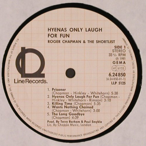 Chapman,Roger & the Shortlist: Hyenas Only Laugh For.., Line (6.24850 AS), D, 1981 Typ: LP Best.-Nr.: V2846 Preis: 7,50 Euro