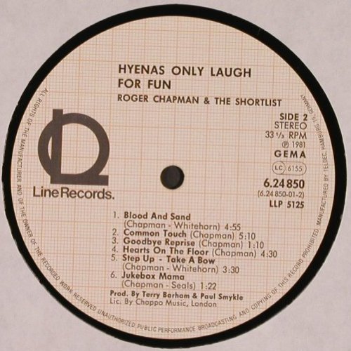 Chapman,Roger & the Shortlist: Hyenas Only Laugh For.., Line (6.24850 AS), D, 1981 Typ: LP Best.-Nr.: V2846 Preis: 7,50 Euro