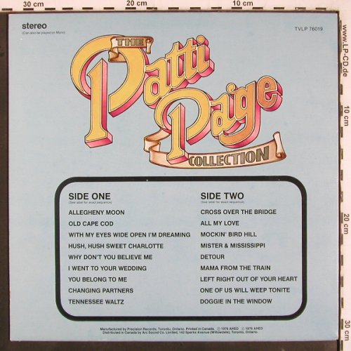 Page,Patti: Collection, Ahed (TVLP 76019), CDN, 1976 Typ: LP Best.-Nr.: V3157 Preis: 6,00 Euro