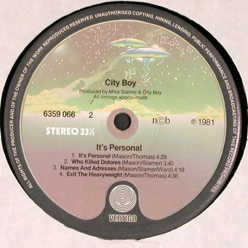 City Boy: Its Personal, m-&sol;vg+, Vertigo (6359 066), S, 1981 Typ: LP Best.-Nr.: V3763 Preis: 6,00 Euro.