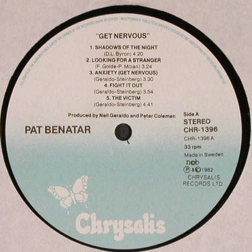 Benatar,Pat: Get Nervous, m-/vg+, Chrysalis (CHR 1396), S/US, 1982 Typ: LP Best.-Nr.: V4010 Preis: 5,00 Euro