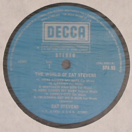 Stevens,Cat: The World Of, Decca (SPA 93), UK, 1970 Typ: LP Best.-Nr.: V4024 Preis: 9,00 Euro