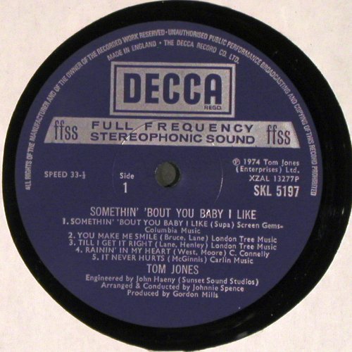 Jones,Tom: Somethin' 'Bout you Baby I like, Decca ffss (SKL 5197), UK, 1974 Typ: LP Best.-Nr.: V4319 Preis: 7,50 Euro