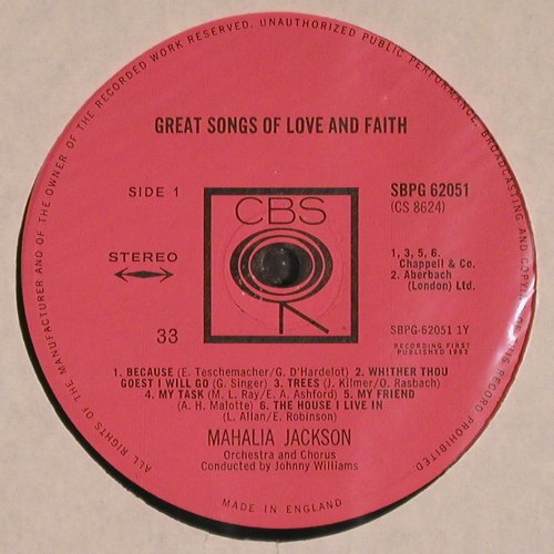 Jackson,Mahalia: Great Songs of Love and Faith(1962), CBS (SBPG 62051), UK Typ: LP Best.-Nr.: V4385 Preis: 9,00 Euro
