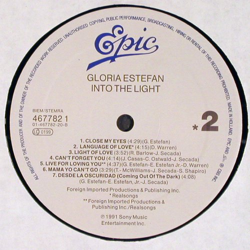 Estefan,Gloria: Into The Light, Epic(467782 1), NL, 1991 - LP - V4537 - 6,00 Euro