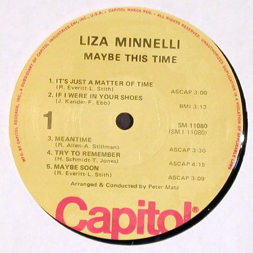 Minnelli,Liza: Maybe this Time, Capitol (SM-11080), US, 1973 Typ: LP Best.-Nr.: V4565 Preis: 7,50 Euro