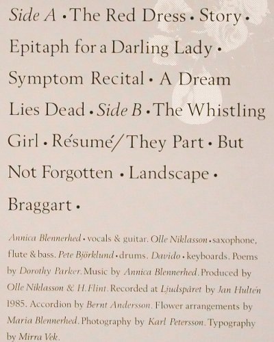 Light of Love - Annica Blennerhed: Poems By Dorothy Parker, Folk å Rock (FåR 1), S, 1985 Typ: LP Best.-Nr.: V4674 Preis: 12,50 Euro