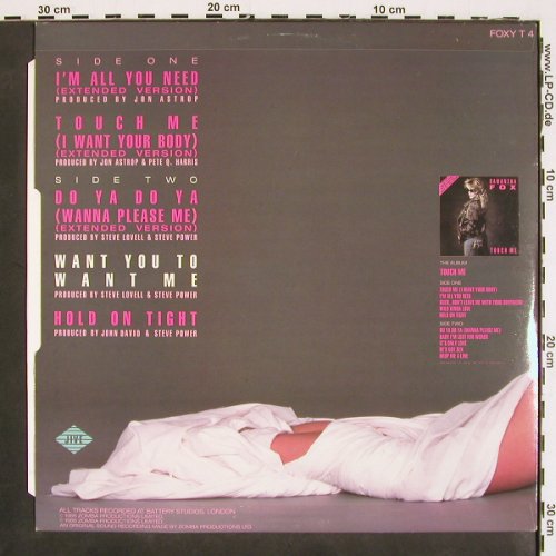 Fox,Samantha: I'm All you Need, 5Tr., Jive (FOXY T 4), UK, 1986 Typ: 12" Best.-Nr.: V4693 Preis: 5,00 Euro