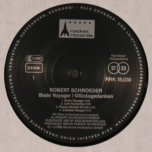 Schröder,Robert: Brain Voyager, No Cover, Kunstkopf, Racket(RRK 15.030), D, 1985 - LP - V4935 - 7,50 Euro