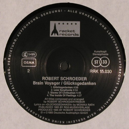 Schröder,Robert: Brain Voyager, No Cover, Kunstkopf, Racket(RRK 15.030), D, 1985 - LP - V4935 - 7,50 Euro