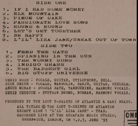 Lost T-Shirts Of Atlantis, The: Same, One Million Dollar Rec. (DOLLAR 001), D, 1993 Typ: LP Best.-Nr.: V5223 Preis: 9,00 Euro