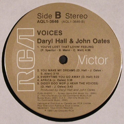 Hall,Dary & John Oates: Voices, RCA Victor (AQLI-3646), CDN, 1980 Typ: LP Best.-Nr.: V5242 Preis: 7,50 Euro